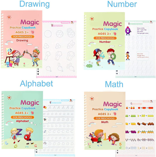 Magic Practice Copybook, (4 BOOK + 10 REFILL+ 1 Pen +1 Grip) 📝✨