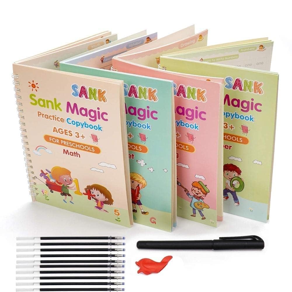 Magic Practice Copybook, (4 BOOK + 10 REFILL+ 1 Pen +1 Grip) 📝✨