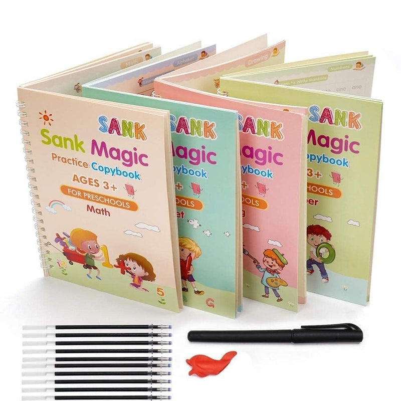 Magic Practice Copybook, (4 BOOK + 10 REFILL+ 1 Pen +1 Grip) 📝✨