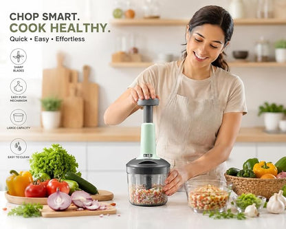 Vegetable Push Chopper 1000ml | Manual Vegetable Cutter for Kitchen | With Sharp Stainless Steel Blades | Multipurpose Food Chopper for Dry Fruits & Vegetables | Lock System & Durable Body