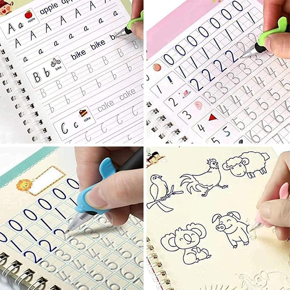 Magic Practice Copybook, (4 BOOK + 10 REFILL+ 1 Pen +1 Grip) 📝✨
