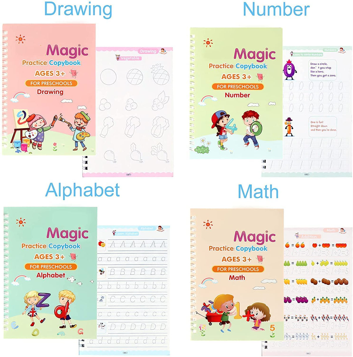 Magic Practice Copybook, (4 BOOK + 10 REFILL+ 1 Pen +1 Grip) 📝✨