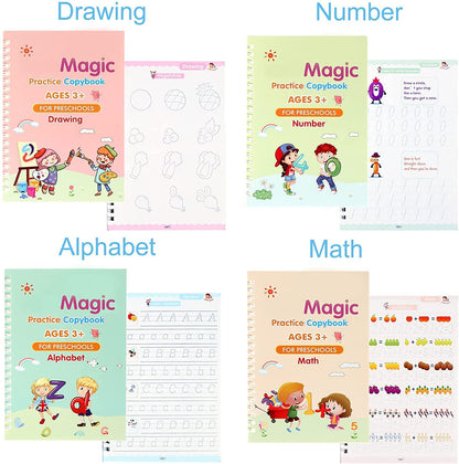 Magic Practice Copybook, (4 BOOK + 10 REFILL+ 1 Pen +1 Grip) 📝✨